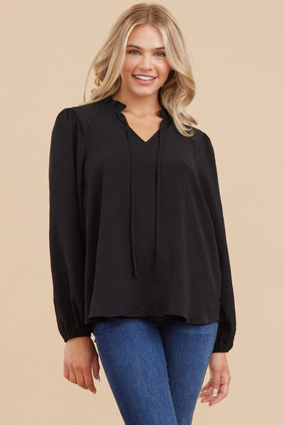 "Take A Bow" Blouse (Black) - Happily Ever Aften