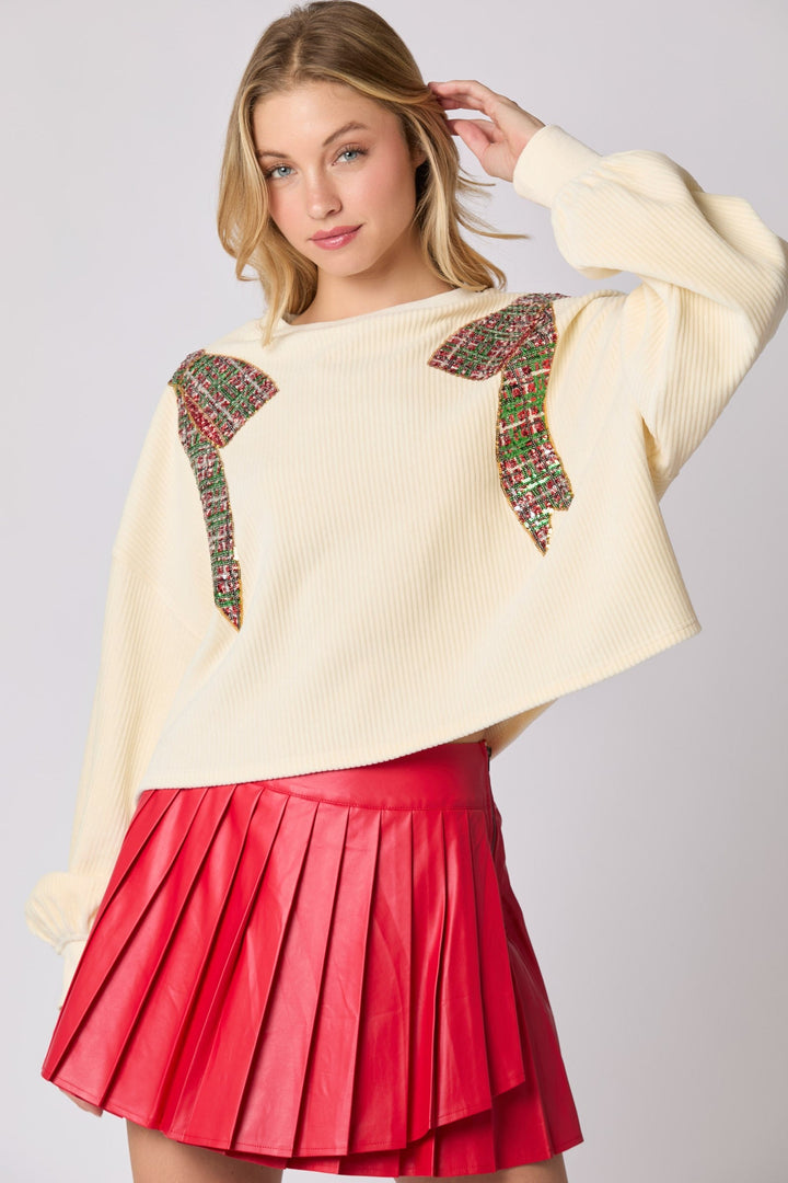 "Take A Bow" Sweater (Cream) - Happily Ever Aften