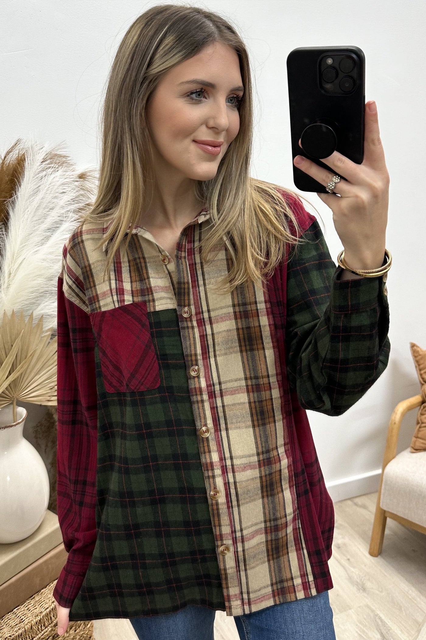 "The Gift Of You" Flannel Shirt (Oatmeal) - Happily Ever Aften