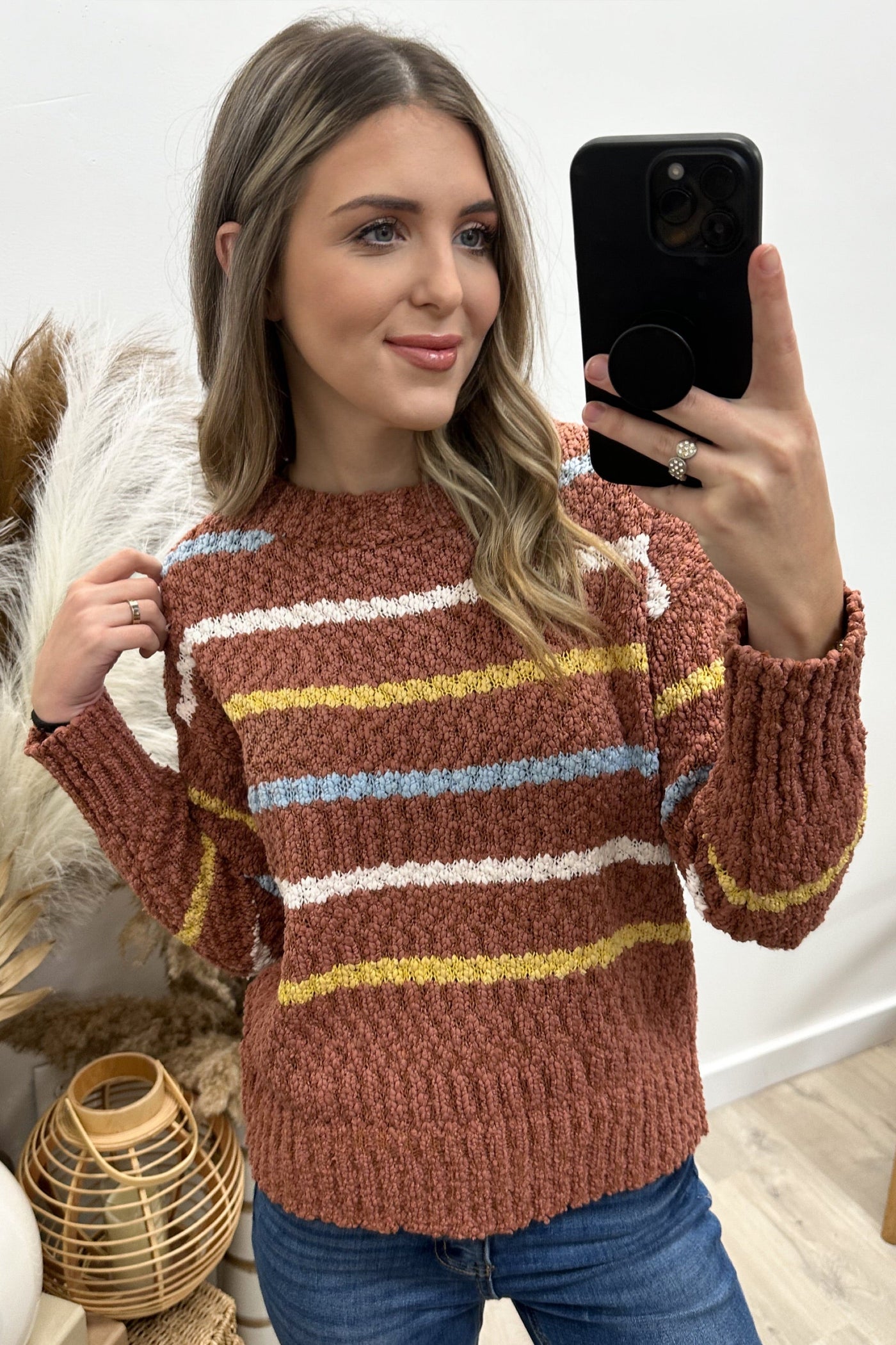 "Time To Unwind" Sweater (Marsala Multi) - Happily Ever Aften