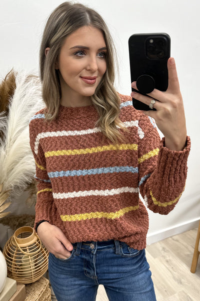 "Time To Unwind" Sweater (Marsala Multi) - Happily Ever Aften