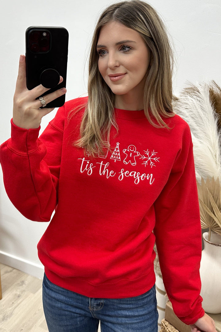 "Tis The Season" Sweatshirt (Red) - Happily Ever Aften
