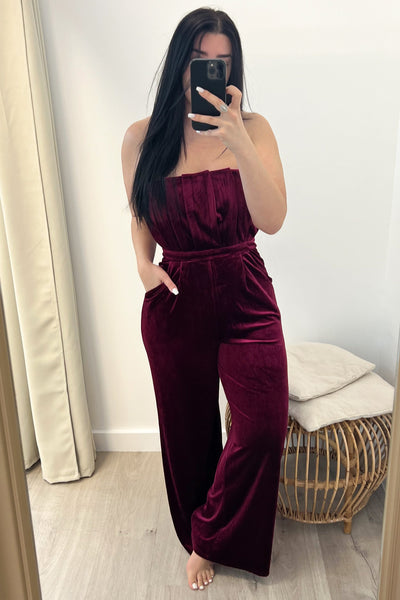 "Velvet Lady" Jumpsuit (Sangria) - Happily Ever Aften