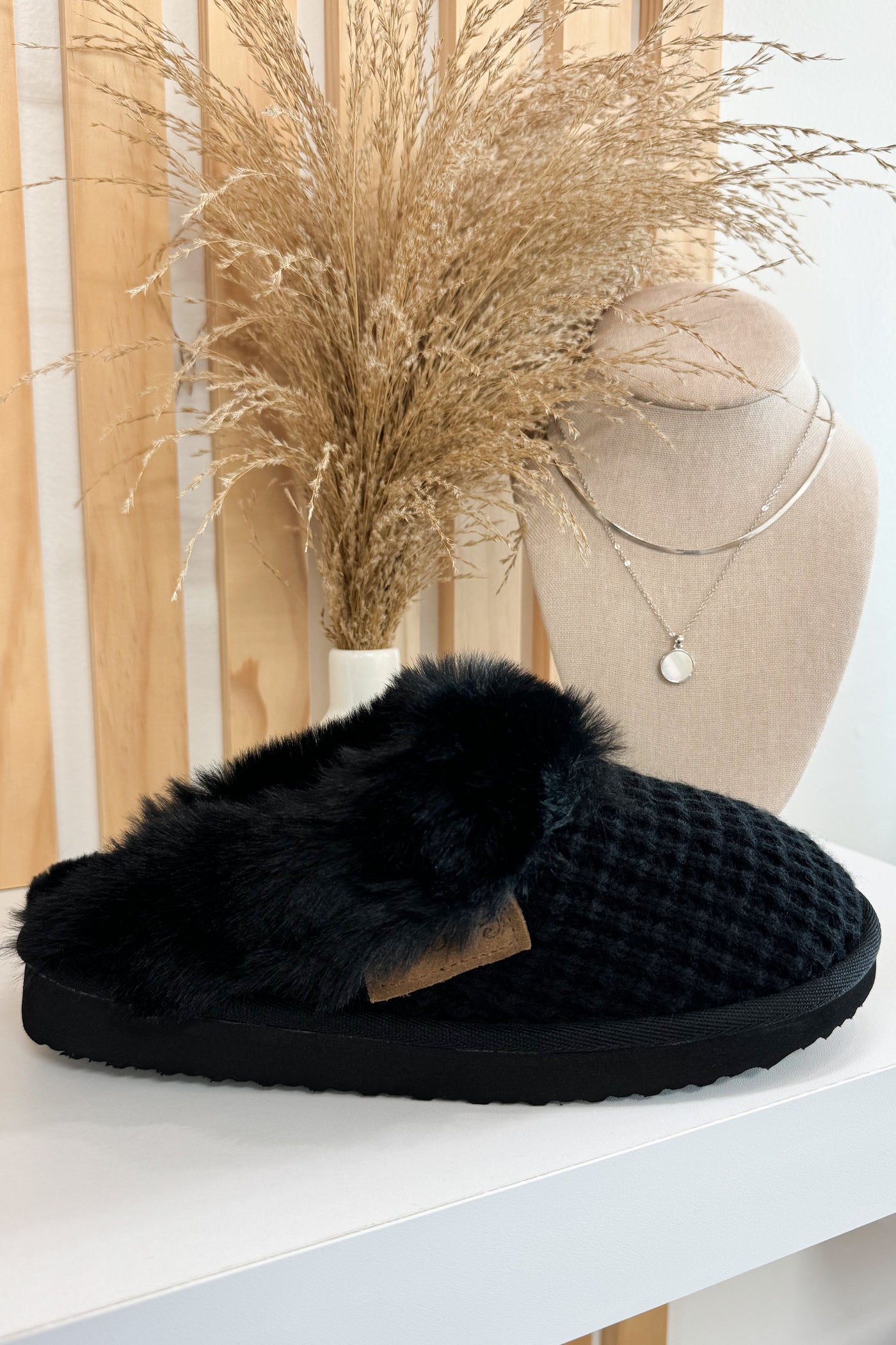 Very G Sweater Slippers (Black) - Happily Ever Aften