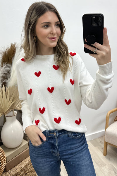 "Warming My Heart" Sweater (White/Red) - Happily Ever Aften