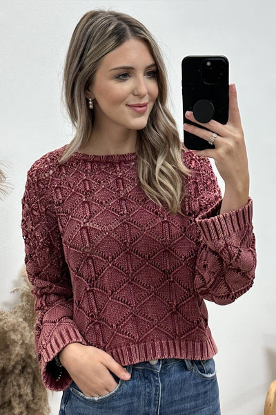 "Washed Out" Sweater (Raspberry) - Happily Ever Aften