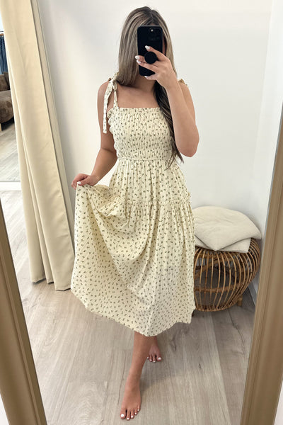 "Wheat Field Gaze" Dress (White) - Happily Ever Aften
