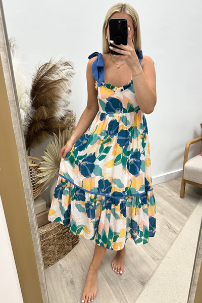 "Wildflower Whimsy" Dress (Blue Combo) - Happily Ever Aften