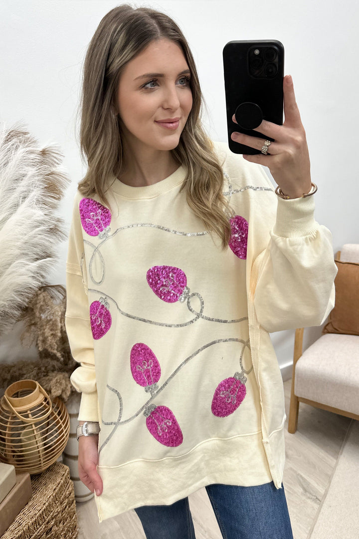 "Yuletide Sparkle" Sweater (Cream) - Happily Ever Aften