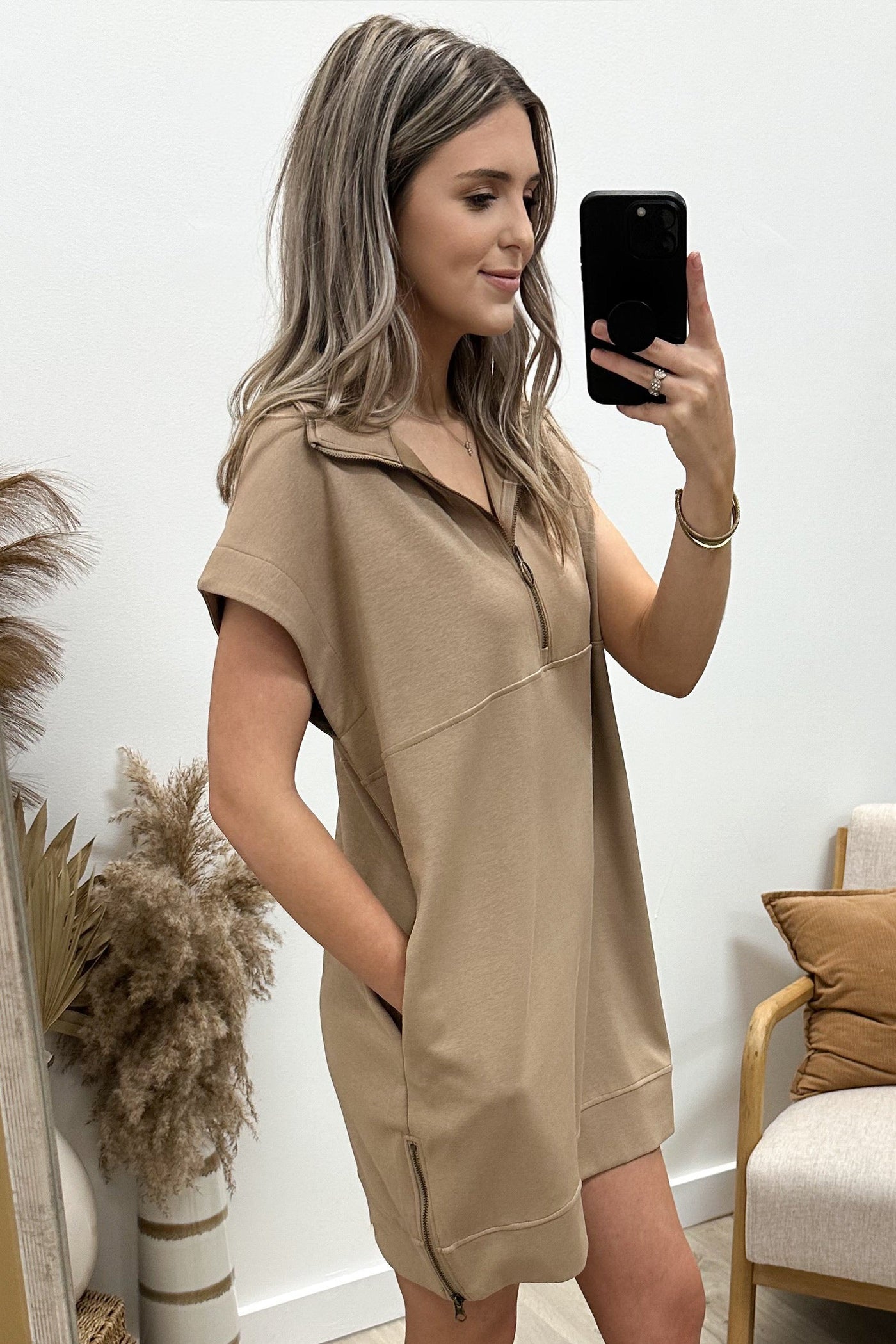 "Zip It" Dress (Mocha) - Happily Ever Aften