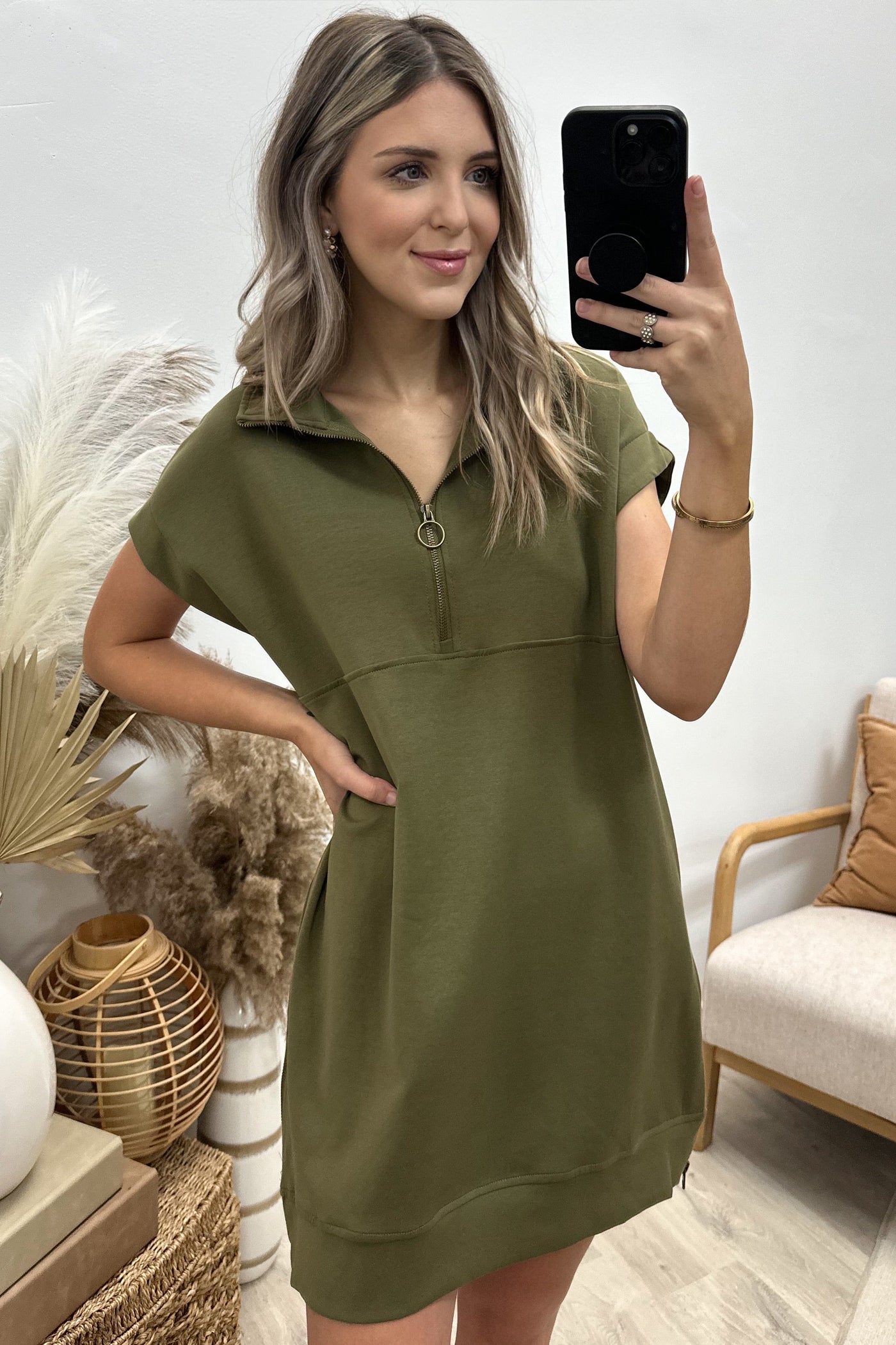 "Zip It" Dress (Olive) - Happily Ever Aften