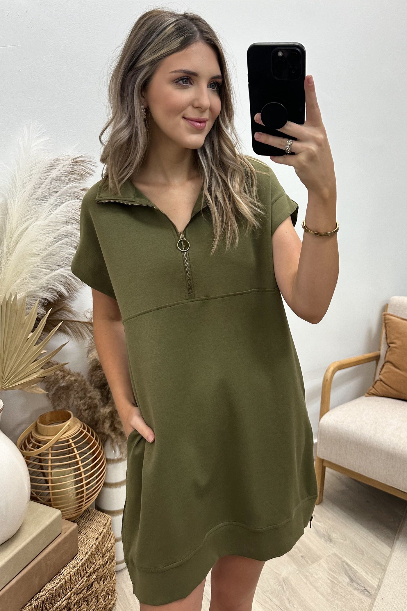 "Zip It" Dress (Olive) - Happily Ever Aften