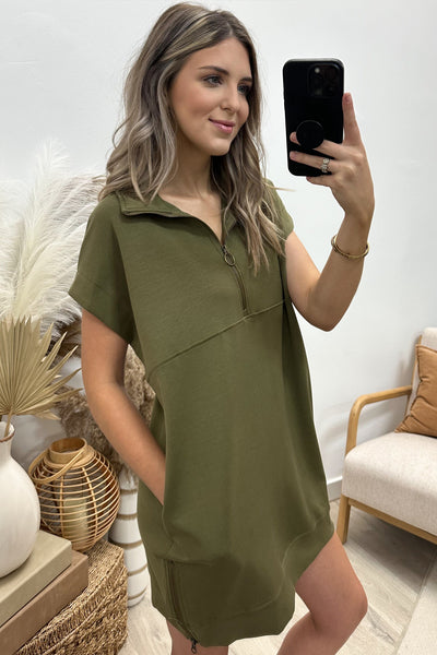 "Zip It" Dress (Olive) - Happily Ever Aften