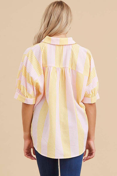 "Always Lovely" Blouse (Yellow/Pink Mix) - Happily Ever Aften