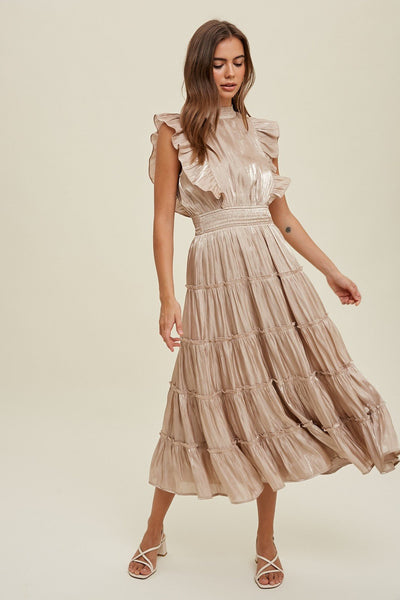 "Are You Organza" Midi Dress (Champagne) - Happily Ever Aften
