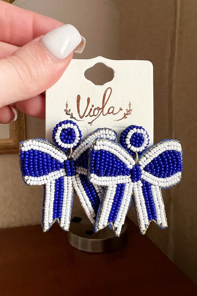 Cheer Bow Earrings (Blue/White) - Happily Ever Aften