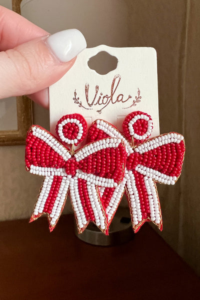 Cheer Bow Earrings (Red/White) - Happily Ever Aften
