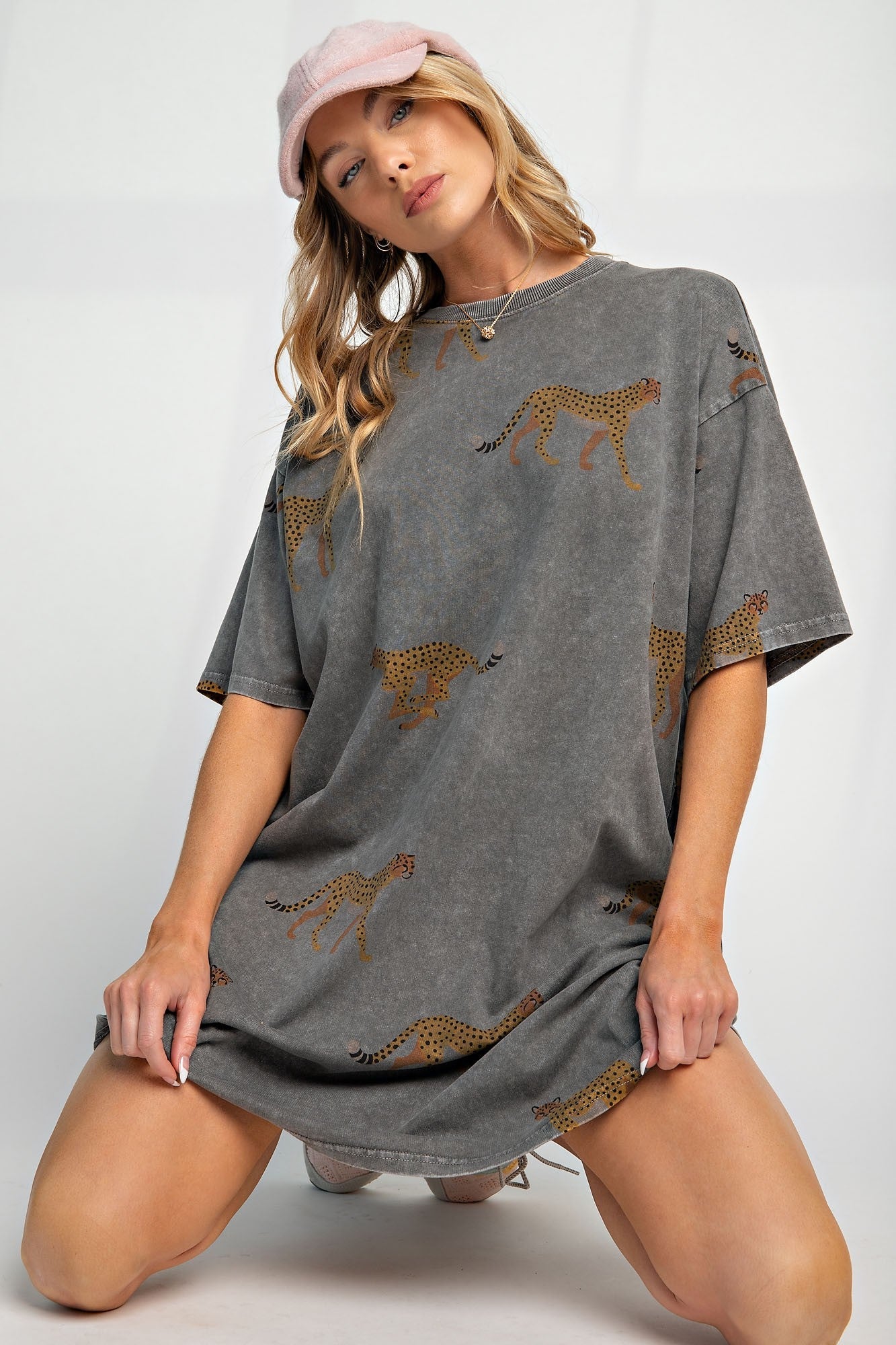 "Cheetah Or Not" T-Shirt Dress (Grey) - Happily Ever Aften