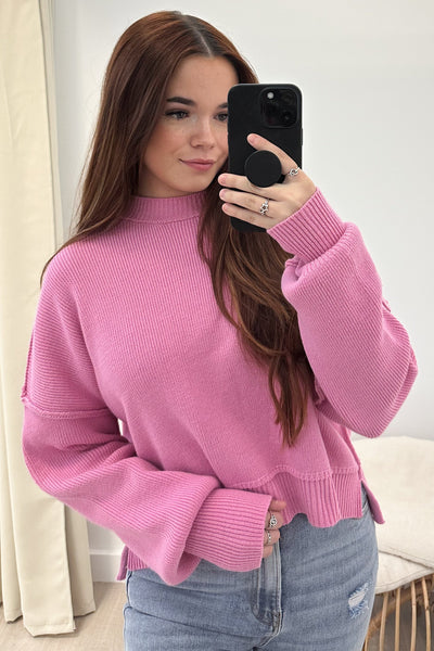 "Cozy With Knit" Sweater (Pink) - Happily Ever Aften