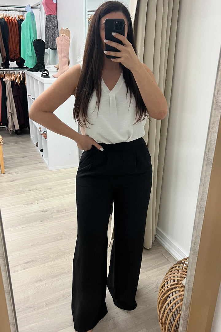 "Easy On Me" Wide Leg Pants (Black) - Happily Ever Aften