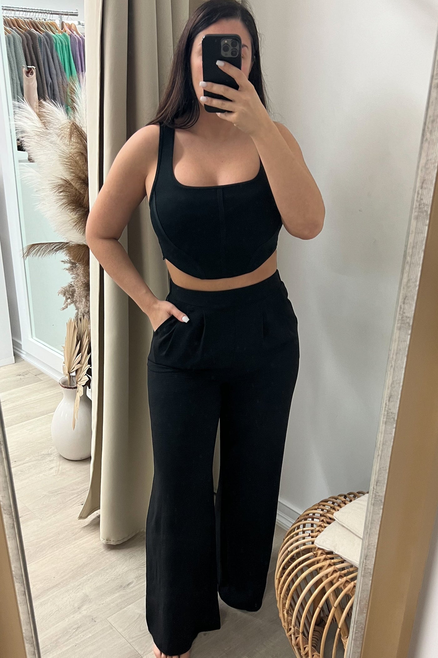 "Easy On Me" Wide Leg Pants (Black) - Happily Ever Aften