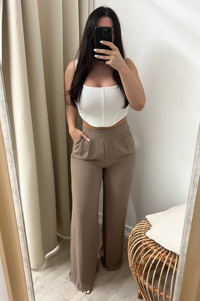 "Easy On Me" Wide Leg Pants (Coco) - Happily Ever Aften