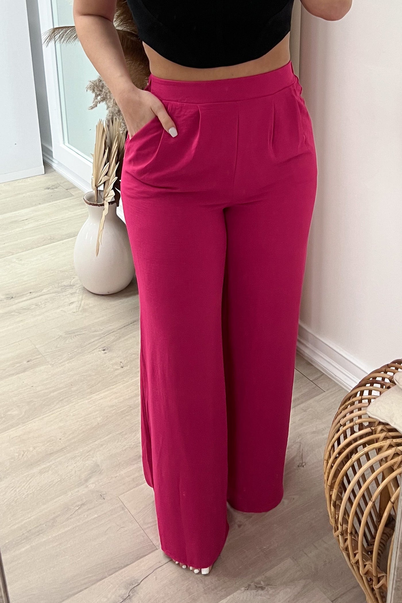 "Easy On Me" Wide Leg Pants (Hot Pink) - Happily Ever Aften