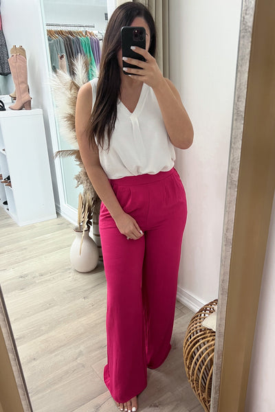 "Easy On Me" Wide Leg Pants (Hot Pink) - Happily Ever Aften