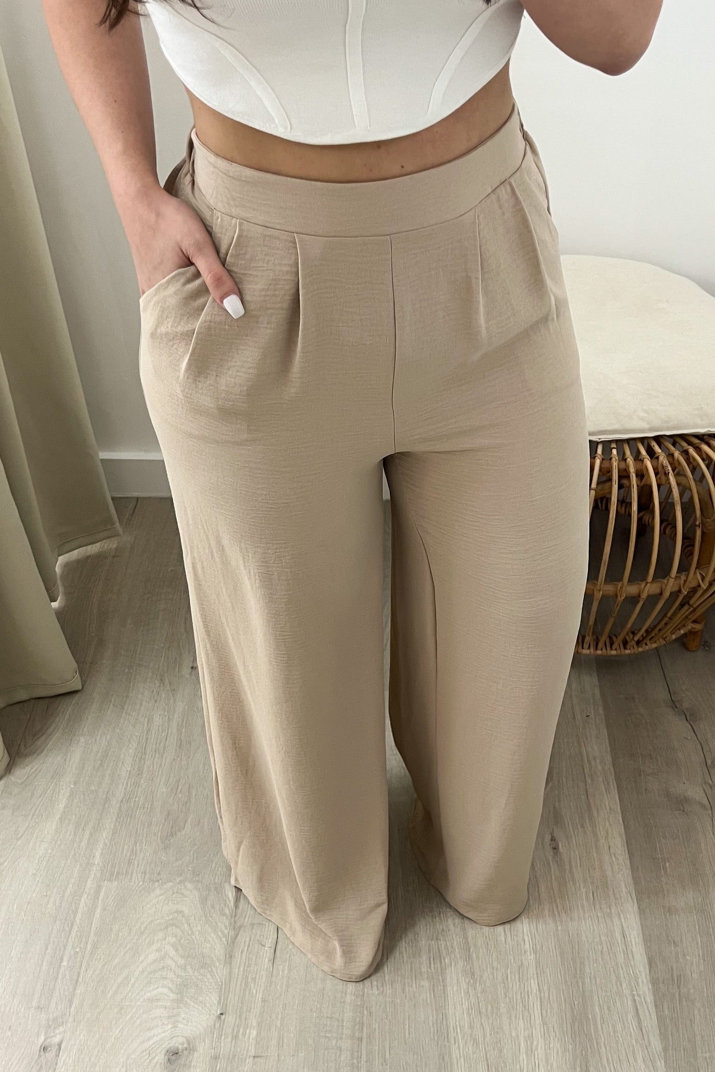 "Easy On Me" Wide Leg Pants (Taupe) - Happily Ever Aften