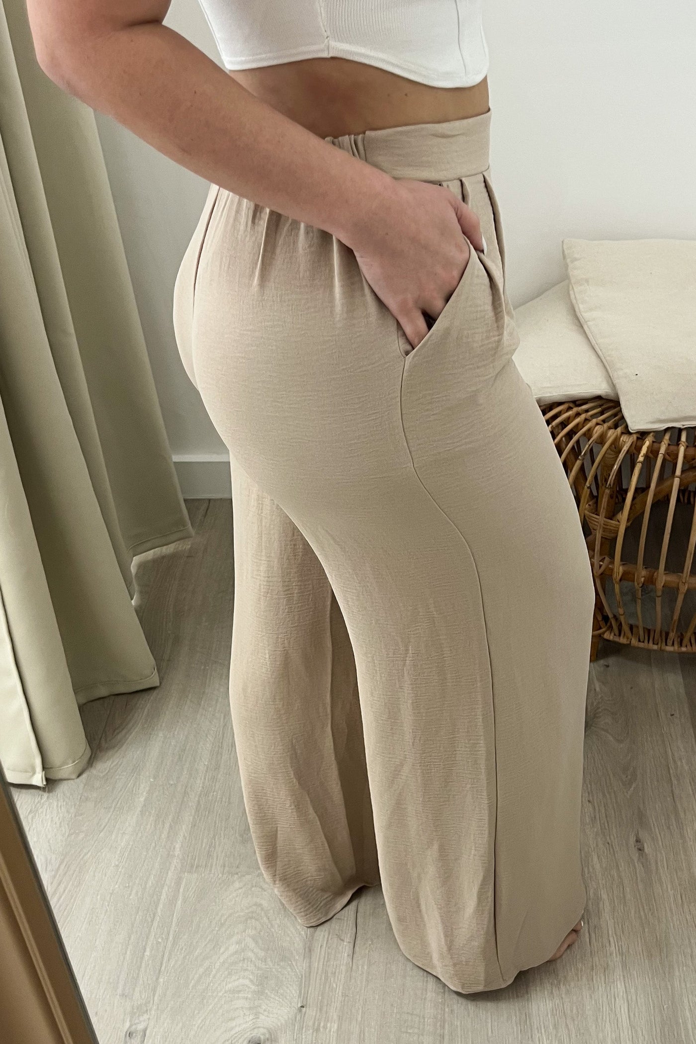 "Easy On Me" Wide Leg Pants (Taupe) - Happily Ever Aften