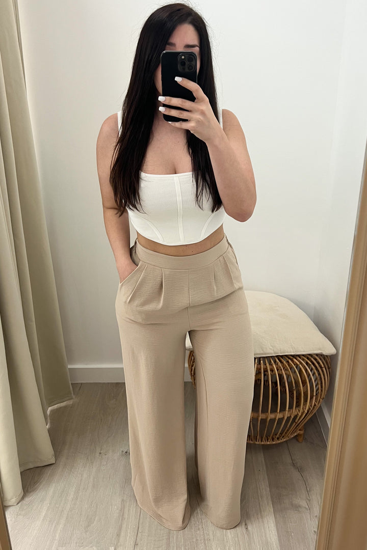 "Easy On Me" Wide Leg Pants (Taupe) - Happily Ever Aften