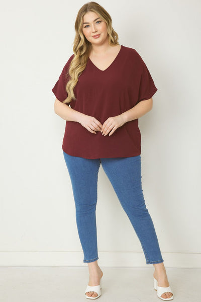 "Everyday Charm" Top (Burgundy) - Happily Ever Aften