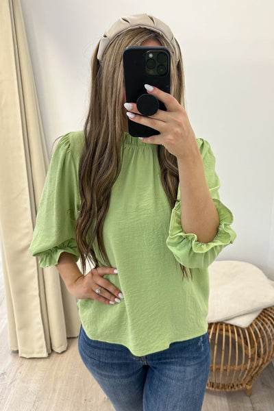 "Frills In May" Blouse (Honeydew) - Happily Ever Aften