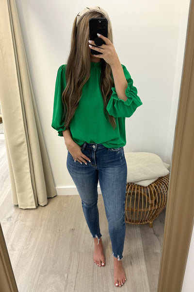 "Frills In May" Blouse (Kelly Green) - Happily Ever Aften