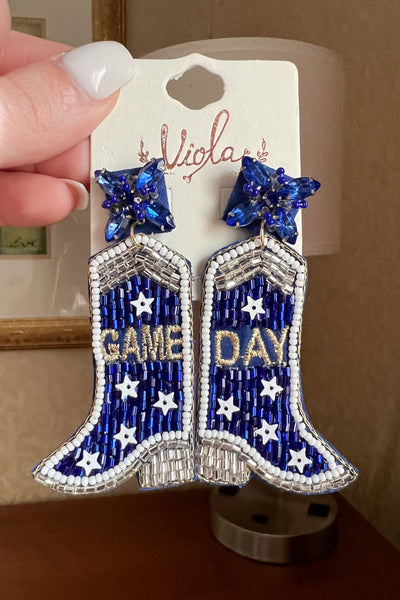 Game Day Earrings (Blue/White) - Happily Ever Aften