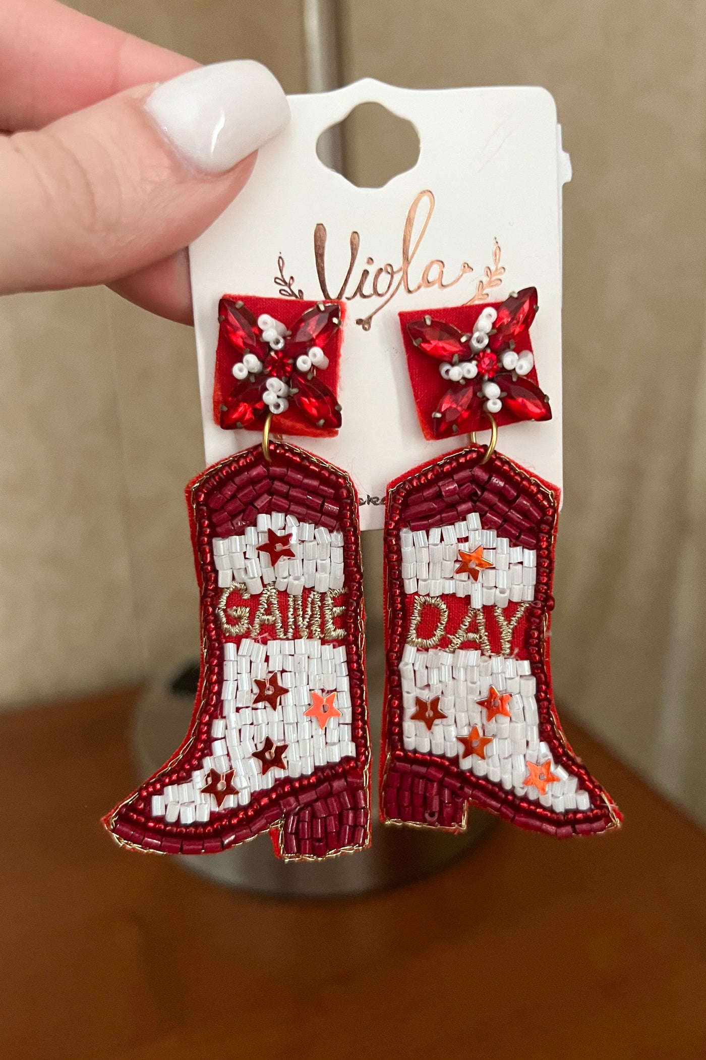 Game Day Earrings (Red/White) - Happily Ever Aften