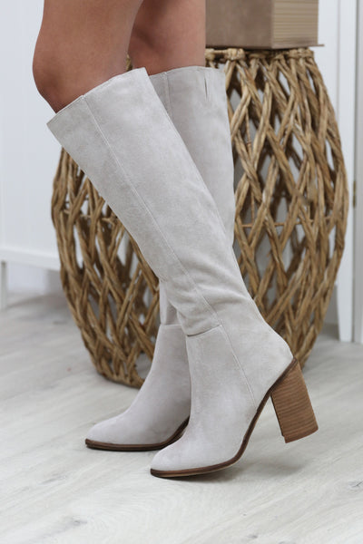 Georgia Knee High Boots (Light Grey) - Happily Ever Aften