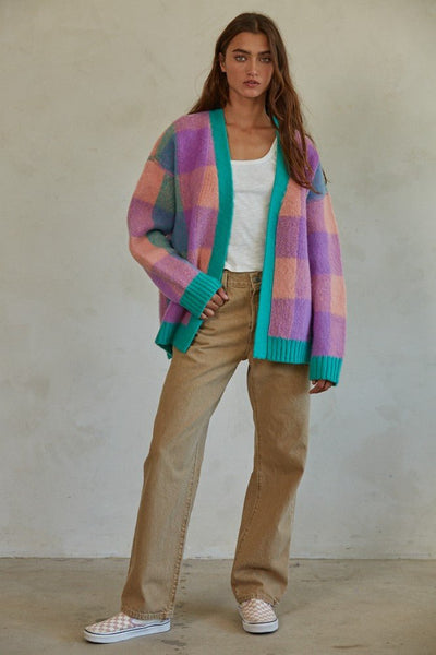 "Gingham Or Not" Cardigan (Jade Multi) - Happily Ever Aften