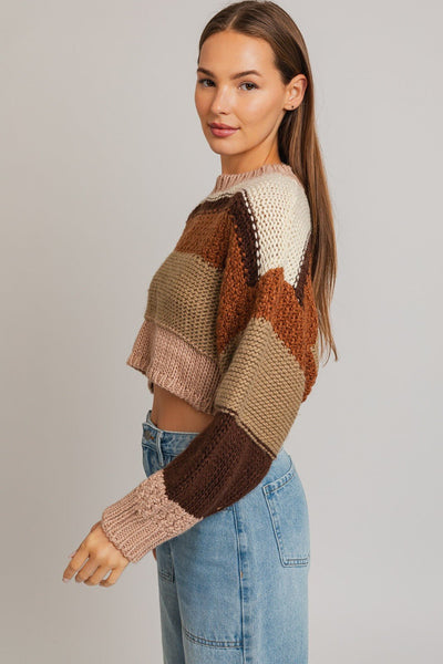 "Half My Block" Sweater (Taupe Multi) - Happily Ever Aften