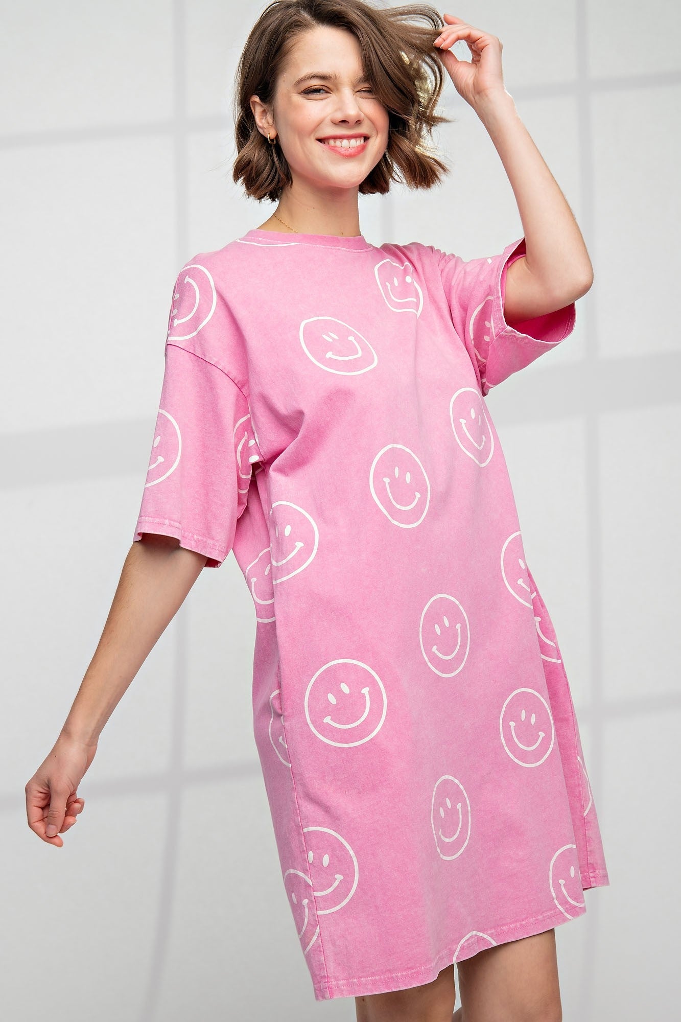 "Happy Days" T-Shirt Dress (Barbie Pink) - Happily Ever Aften