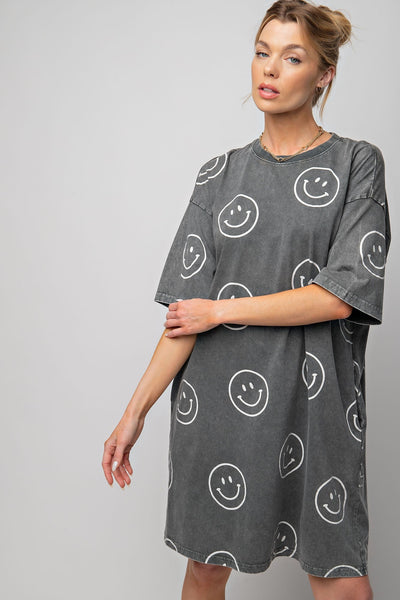 "Happy Days" T-Shirt Dress (Black) - Happily Ever Aften
