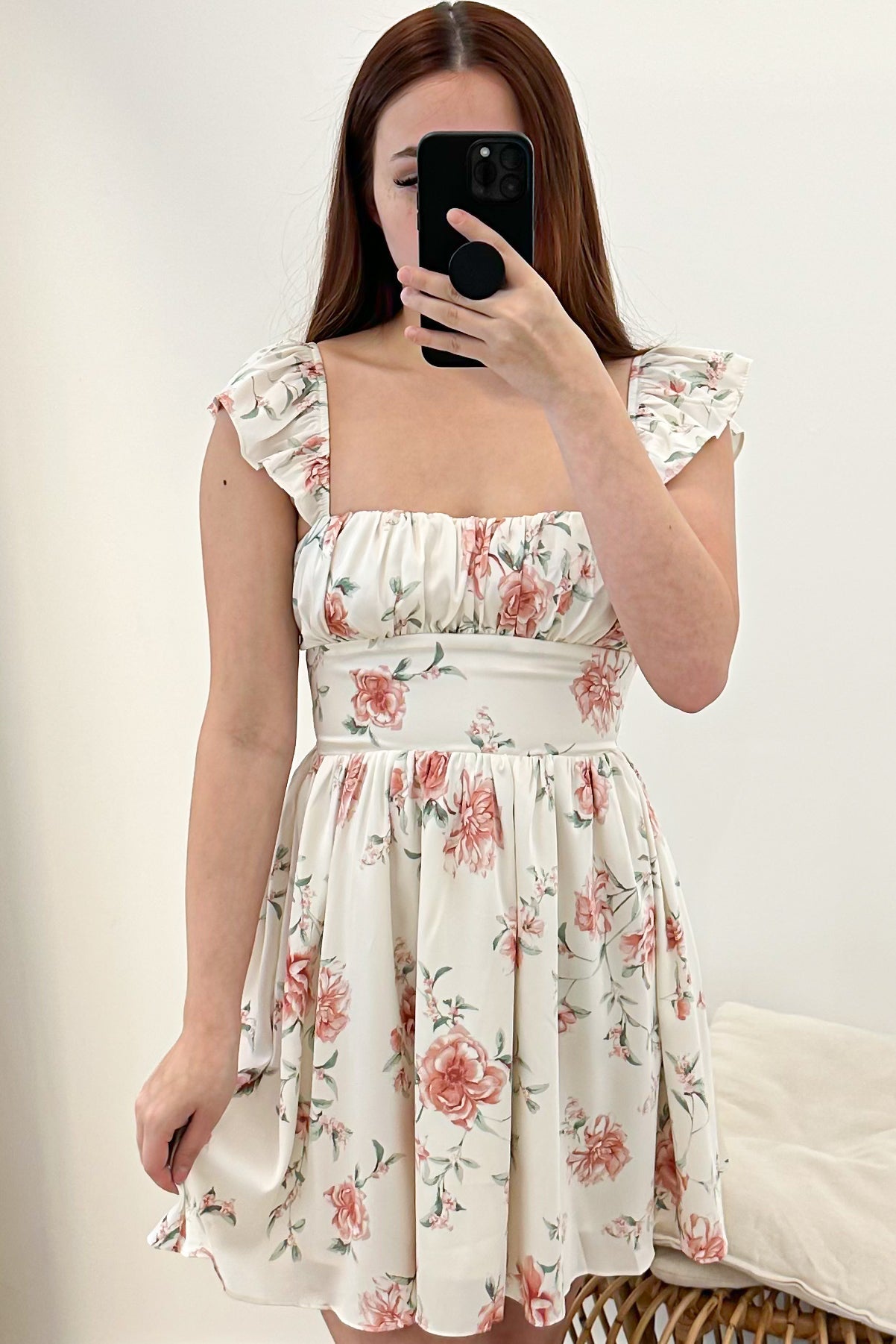 "Keep Me Cinched" Dress (Cream/Orange) - Happily Ever Aften