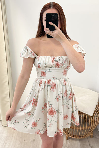 "Keep Me Cinched" Dress (Cream/Orange) - Happily Ever Aften