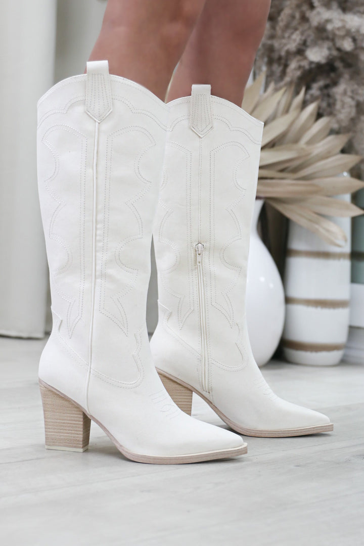 Mia Tex Western Boot (Bone) - Happily Ever Aften