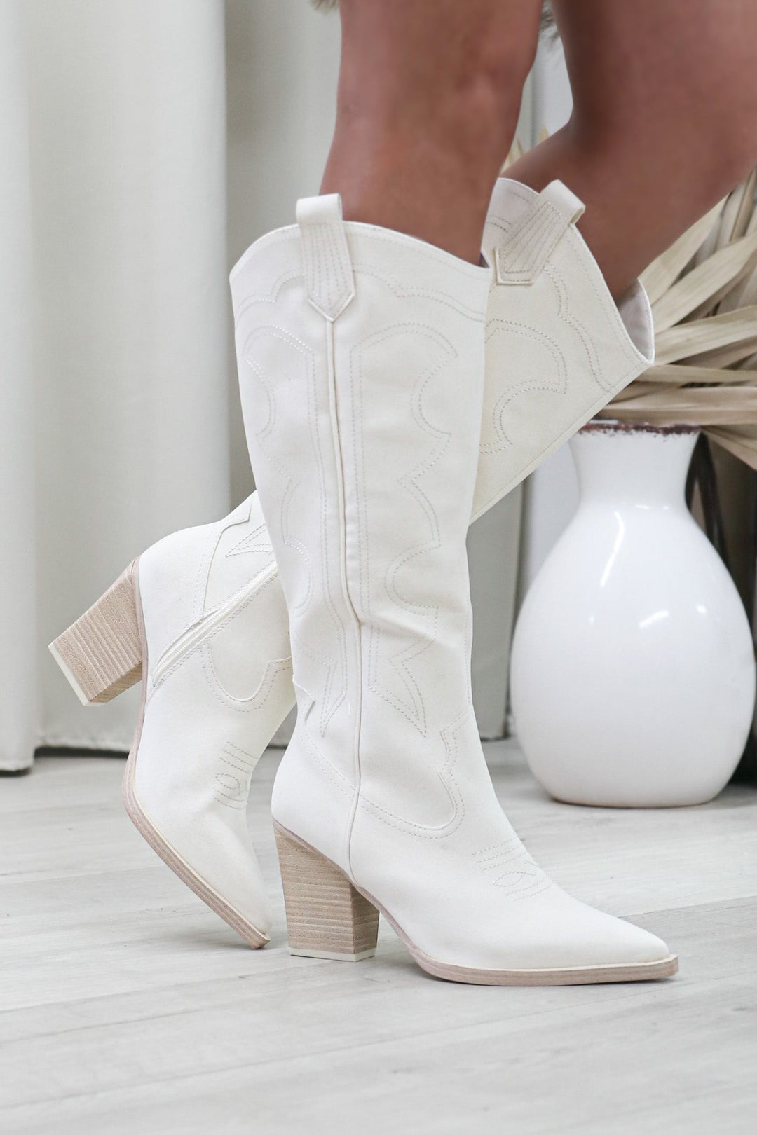 Mia Tex Western Boot (Bone) - Happily Ever Aften