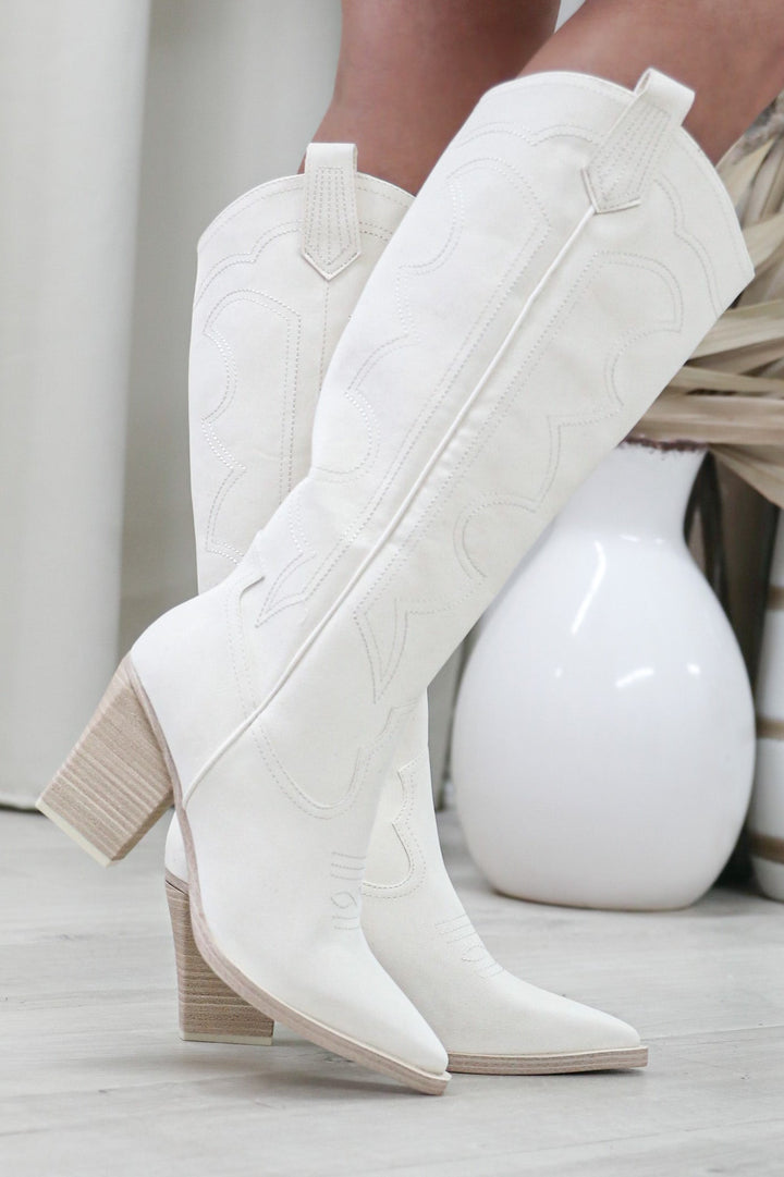 Mia Tex Western Boot (Bone) - Happily Ever Aften
