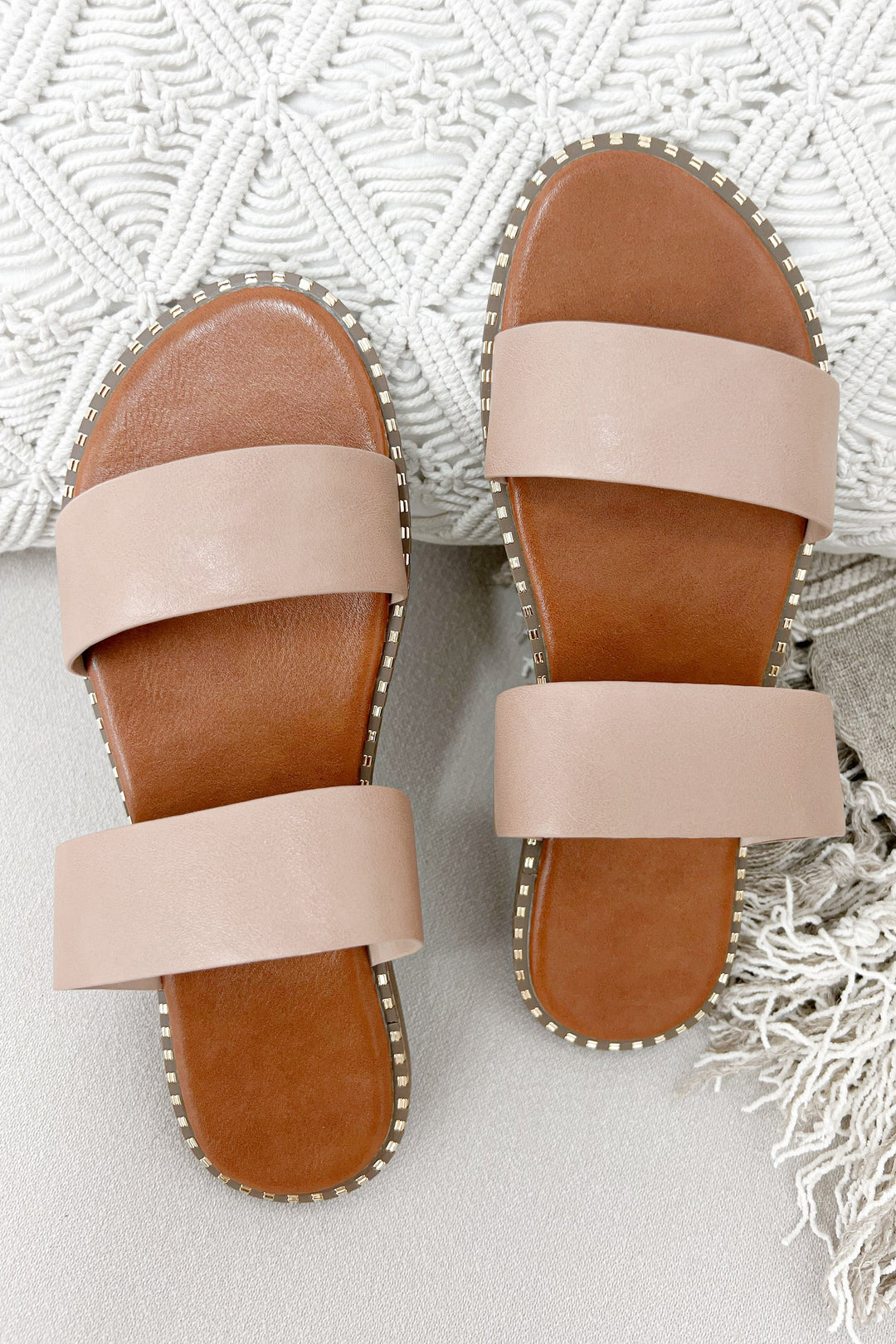 Mila Slide Sandals (Natural) - Happily Ever Aften
