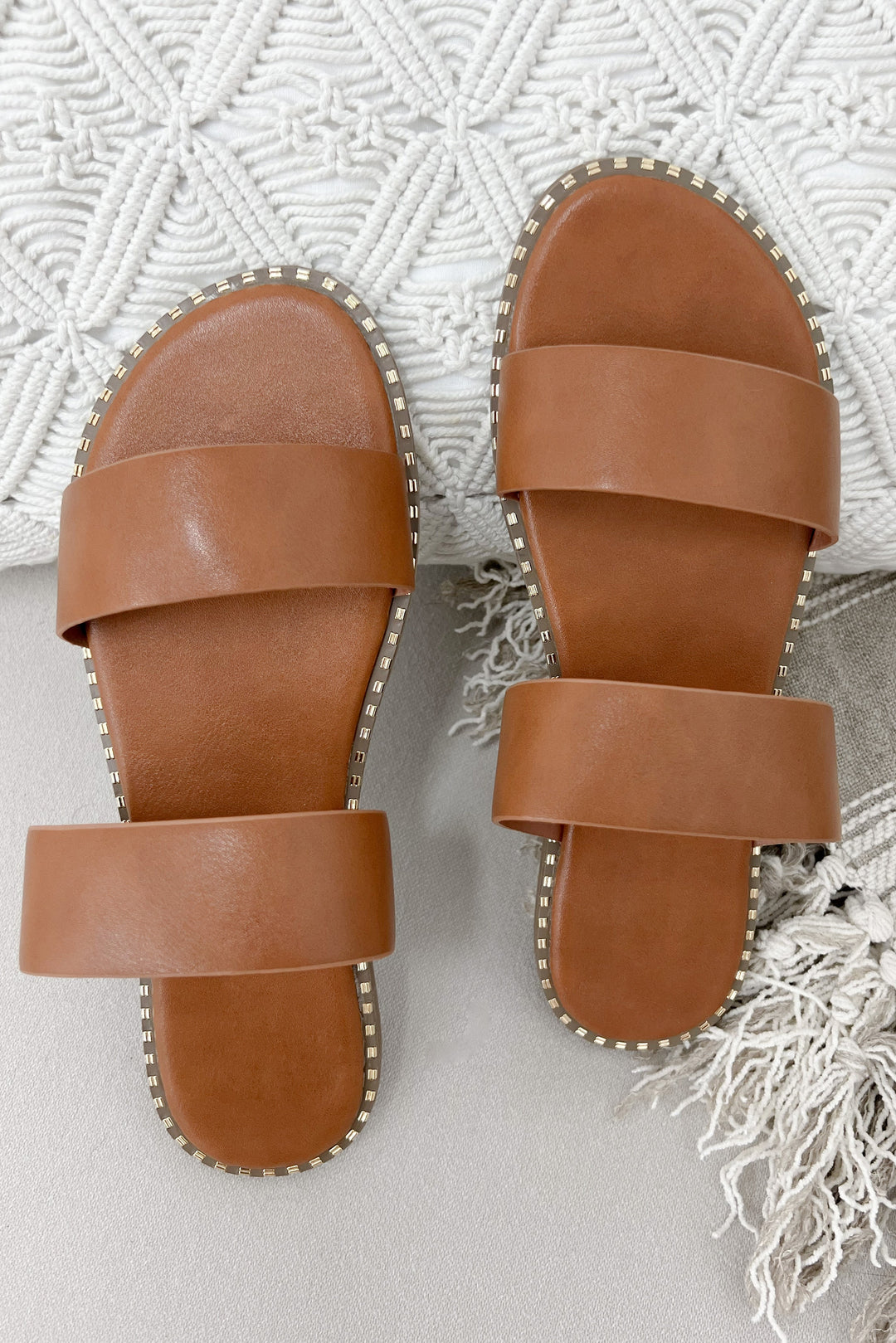 Mila Slide Sandals (Tan) - Happily Ever Aften