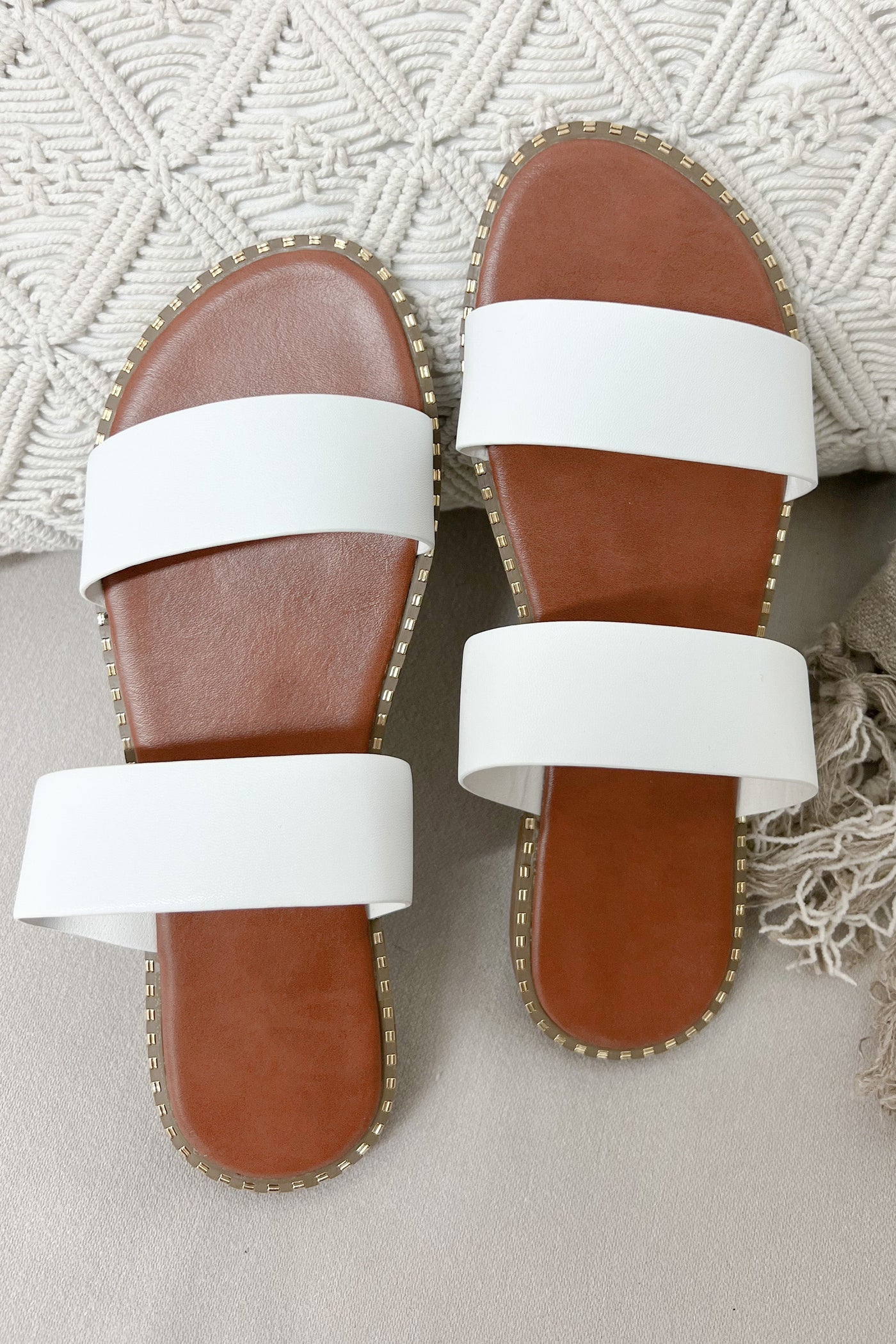 Mila Slide Sandals (White) - Happily Ever Aften
