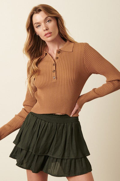 “Modern Prepster” Crop Sweater (Camel) - Happily Ever Aften